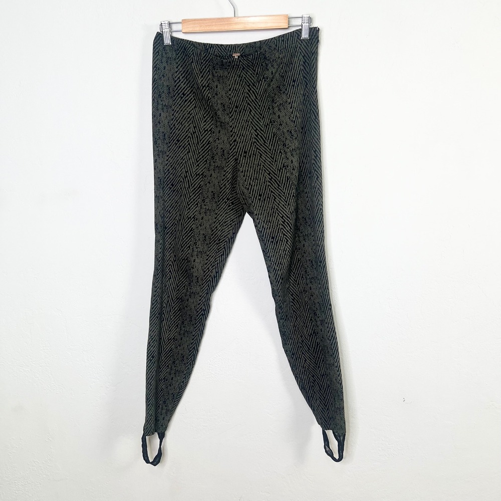 Free People Stirrup Pants Leggings Primal Green Black Herringbone Snake Small